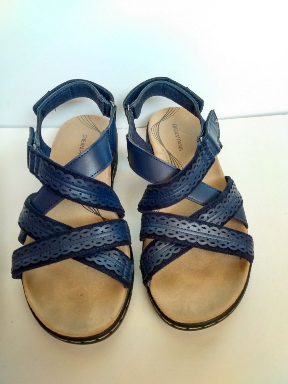 Dream Pairs Women's Navy Blue Faux Leather Sandals Size 8 Strappy Slingback EUC